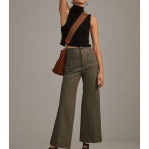 Maeve Collette Wide Leg Pants Crop Green Ponte Knit High Rise Pockets 16 W Women